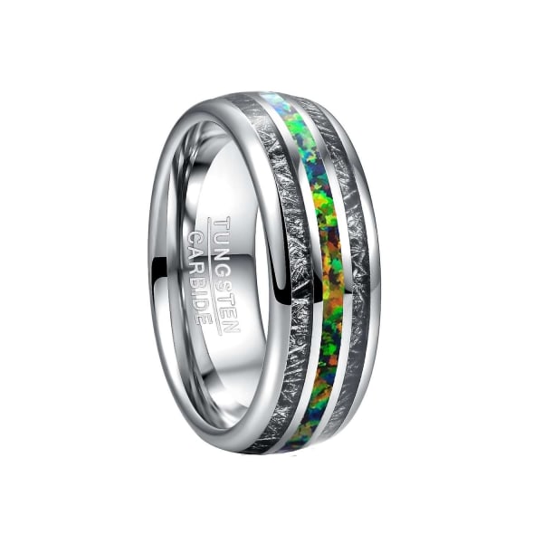 Nuncad 8 mm bredde mænds ring bryllup band forlovelsesring indlagt sort meteorit + grøn opal wolfram carbide ring 9