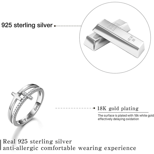18k guldplätering 925 Sterling Silver Ring Cubic Zirconia Dubbelkorsringar Simulerade Diamant Cz Ringar Presenter För Kvinnor Flickor Mamma Mamma Fru Flickvän White Gold 9