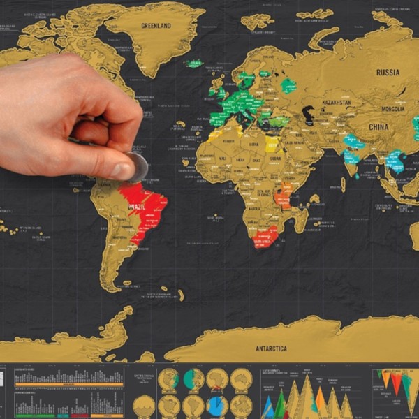 Skrabekort / Scratch Map / Verdenskort - 82 x 59 cm Gold Guld