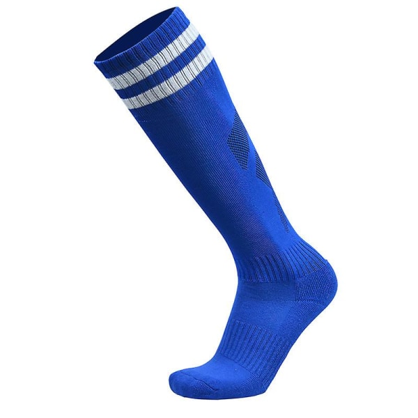 Unisex knehøye doble striper atletisk fotball Fotball Rørsokker Sklisikker for voksne og barn Dark Blue Adult