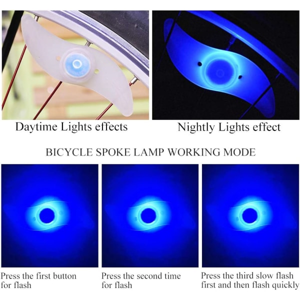 4 x LED cykelhjulsljus, vattentät med 3 blinkande lägen Blue