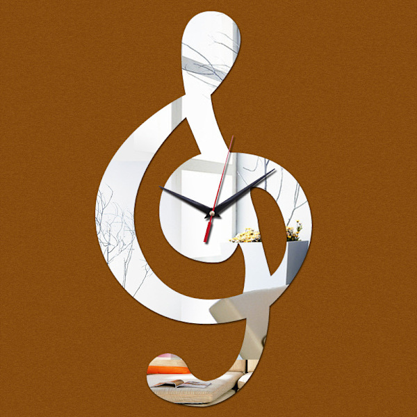 Musiknote Akryl Väggklocka Modern Silent Wall Clock Art Deco Silver Sliver