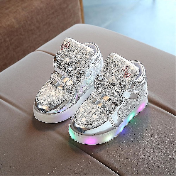 Lysende sko Blinkende åndbare sneakers Lysende fritidssko til børn Sølv Silver 30
