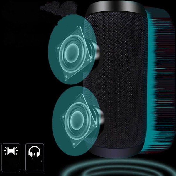 Bluetooth-högtalare, Utomhus, Portabel, Trådlös högtalare, Bluetooth 5.0, Högt stereoljud, Bas, Familj, Fest, Gåva (Svart)