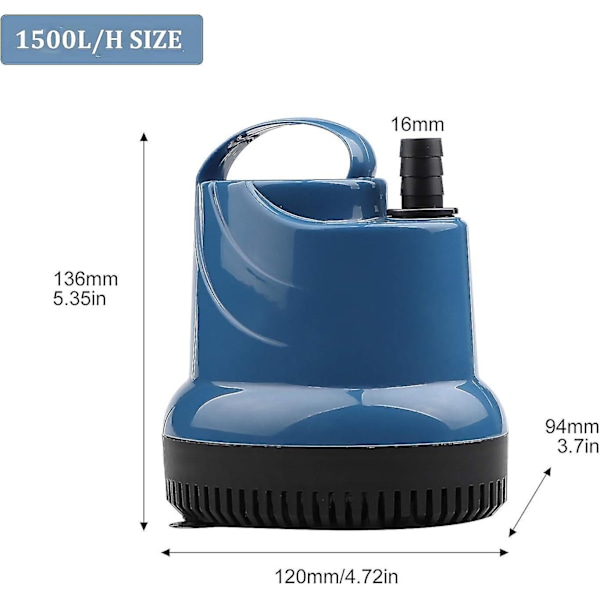 Mini-uppopumppu, upotettava pumppu 1500l/h 20w 230v kellarin tyhjennyspumppu 1,6m nostokorkeus 1,8m kaapeli puutarhaan, akvaarioon, lampiin, suihkulähteeseen