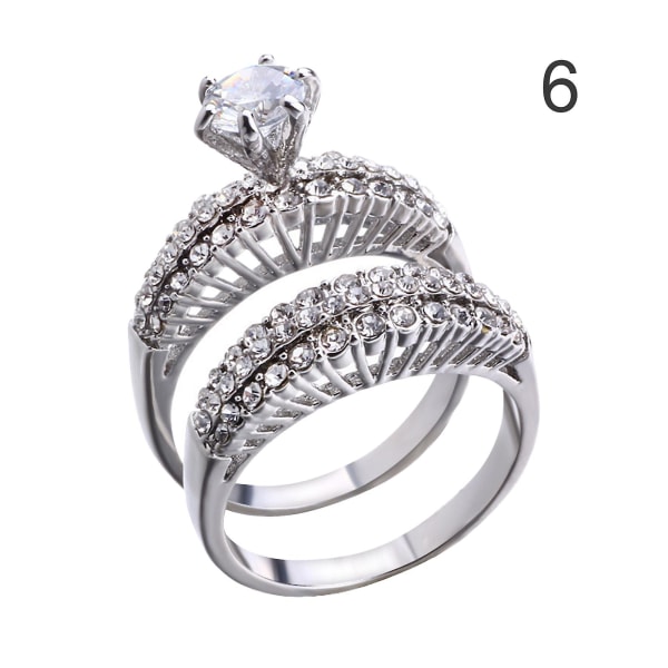 Tyttöjen ylellinen kihla-avioliittoehdotus timanttisormukset pinottavat sormukset zirkonikristallisesta set set 6