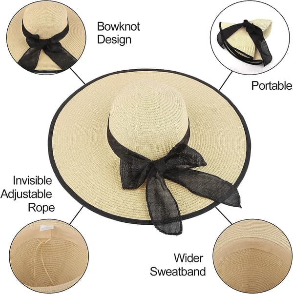 Solhatt för damer, stor bred brätte UPF 50+ (beige)