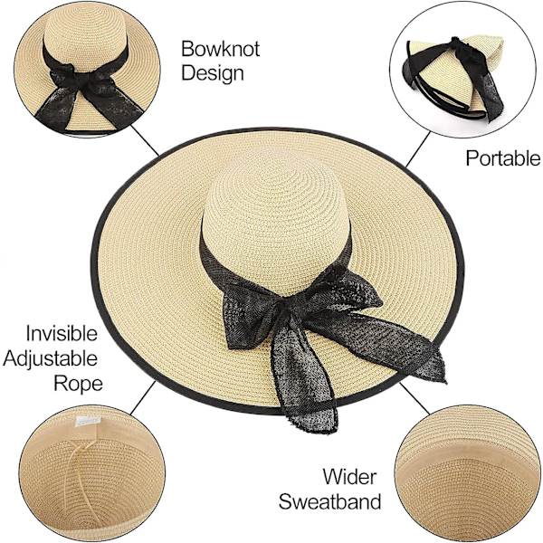 Solhatt for kvinner, UPF 50+ med bred brem (beige)
