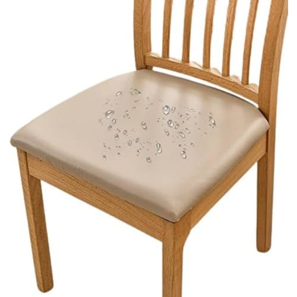 6 stk. spisestoltrekk for vanntett sete PU-skinn setetrekk for stoler seteputetrekk, Khaki Khaki