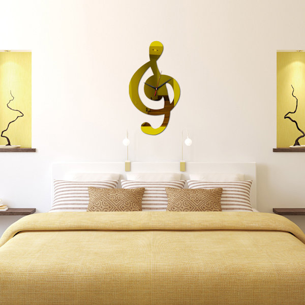 Musiknote Akryl Väggklocka Modern Silent Wall Clock Art Deco Gold Gold