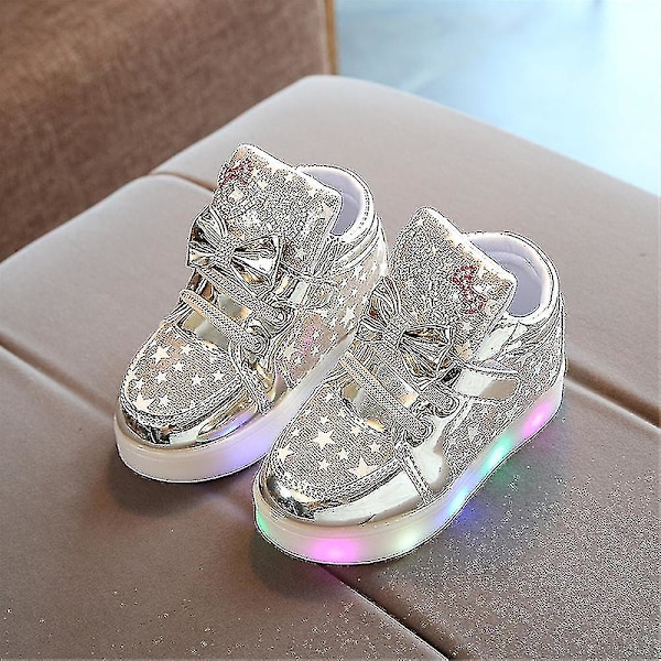 Lysende sko Blinkende åndbare sneakers Lysende fritidssko til børn Sølv Silver 26