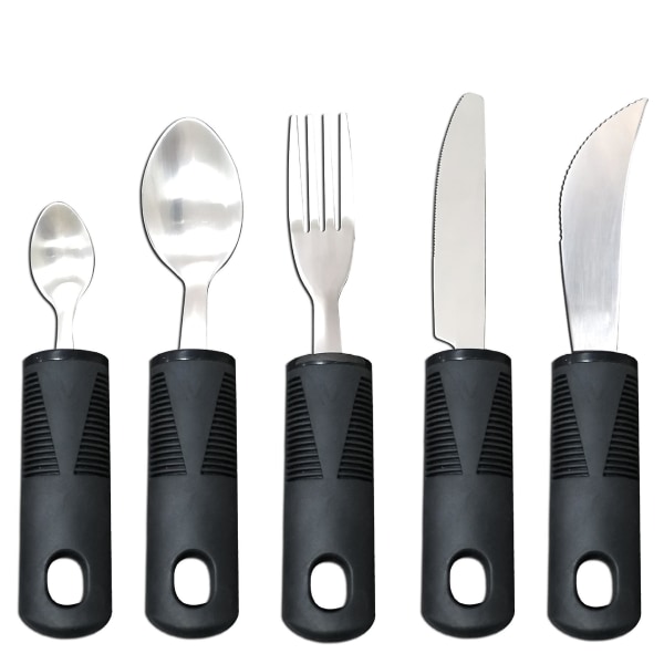 Rostfritt stål gummi plasthandtag äldre anti-shake adaptiv servis kniv, gaffel och sked rehabilitering matningsverktyg set