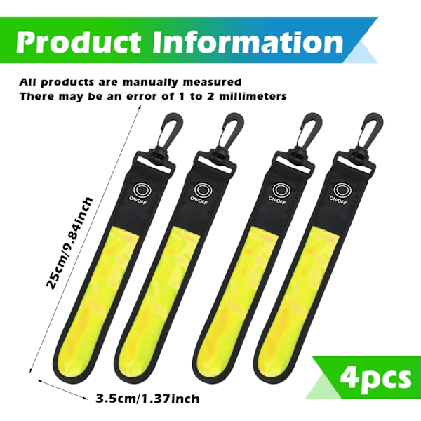 LED-blinkende lys for skolevesker, 4 stk barns reflekser blinkende lys, skolevesker med 3 moduser, sikkerhetslys, vanntett reflektor (gul) Yellow