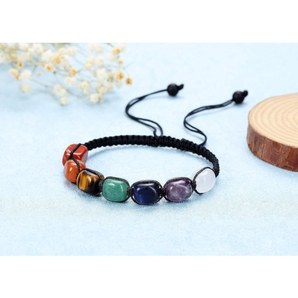 7 Chakra Helbredende Krystallarmbånd Kvinners Natural Gem Yoga Spirit Chakra Stone Beads Angst Veving Armbånd Justerbare smykker