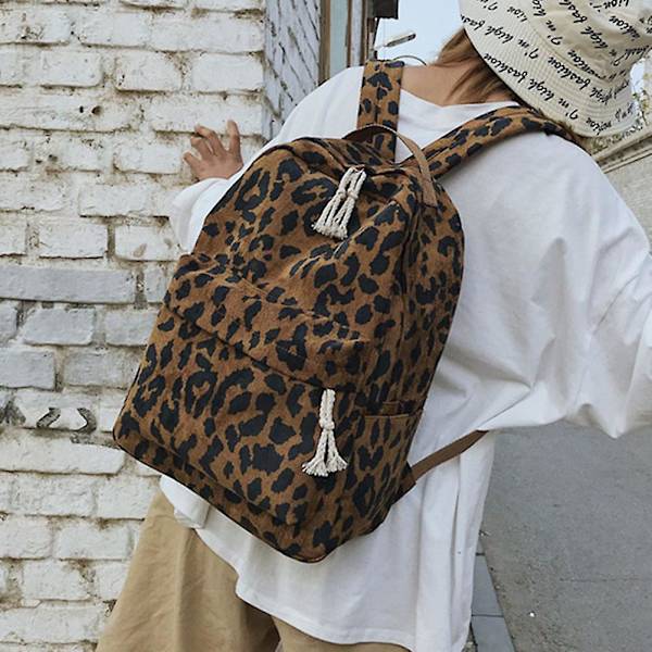 Kvinnor Flickor Ryggsäck Leopard Print Stor Kapacitet Dragkedja Mode för skolresor