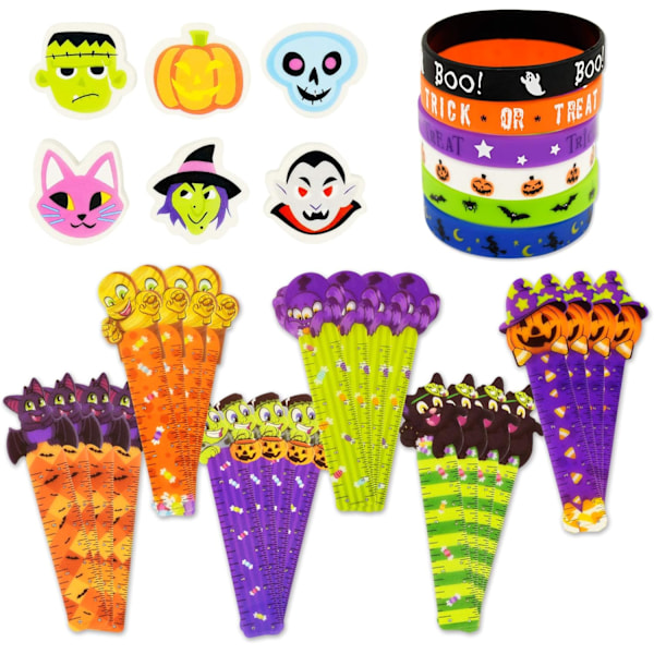 144-dels Halloween-festuppsättning Halloween-papper inkluderar Halloween-pennor, linjaler, suddgummin, anteckningsblock