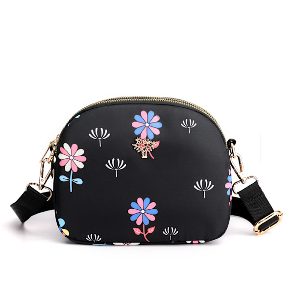 Monipuolinen nyloninen crossbody-puhelinlaukku Dragonfly & Flower Style Svart Sort