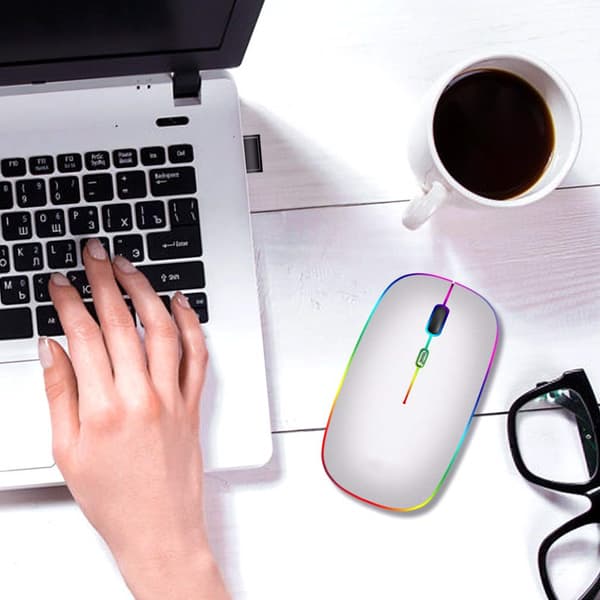 Trådlös datormus med RGB LED dual mode Bluetooth/Wifi Silver Sølv