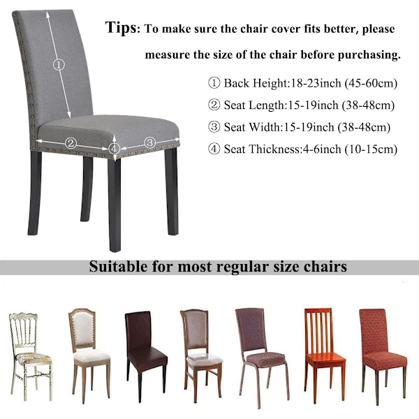 Stoltrekk, 6-pakning, Stretch, Avtakbare, Vaskbare, Korte, Beskyttelse for Spisestolputer, for Hotell, Spisestue, Seremonier