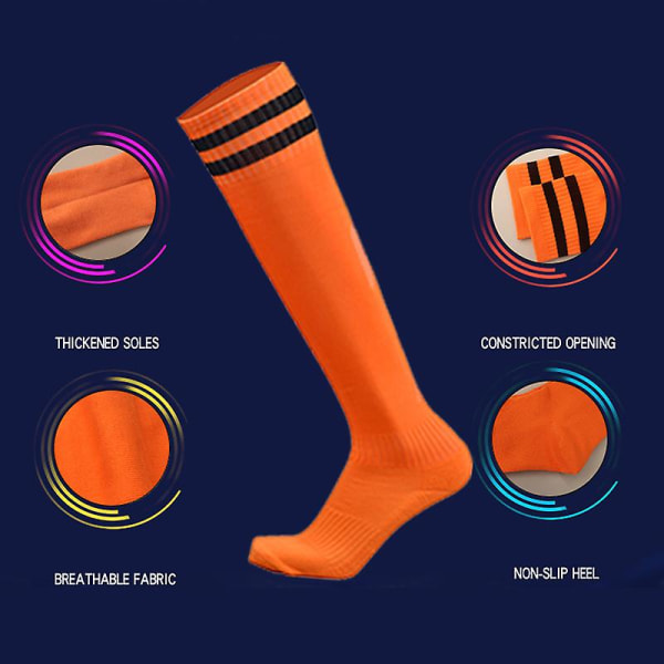 Unisex Knee High Double Stripes Athletic Soccer Football Tube Sukat Liukumattomat aikuisille ja lapsille Orange Adult