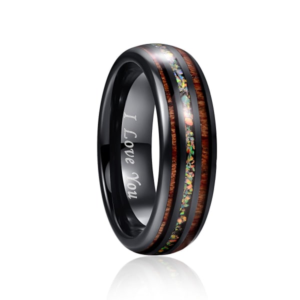 Nuncad 6mm Tungsten Carbide Ring Opal Hawaii Koa Wood Komaru Bredde Farge Regnbue Herre Dame I Love You Ring Aaa Kvalitet 8.5