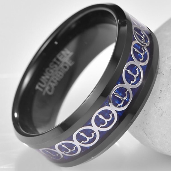 8mm svart innlagt Aries Tungsten stålringmønster blå karbonfiberring Comfort Fit ringer smykker 8