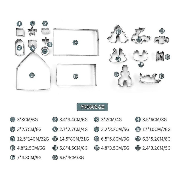 18 kpl set Xmas keksileikkurit mould , 18 kpl Christmas 18-piece set (YR1806-29)