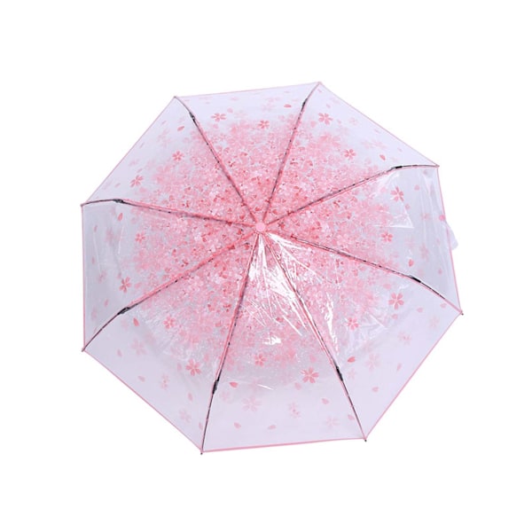 1 st. Transparent Fällbart Paraply - Snygg Prinsessdesign med Körsbärsblommönster i Rosa Pink