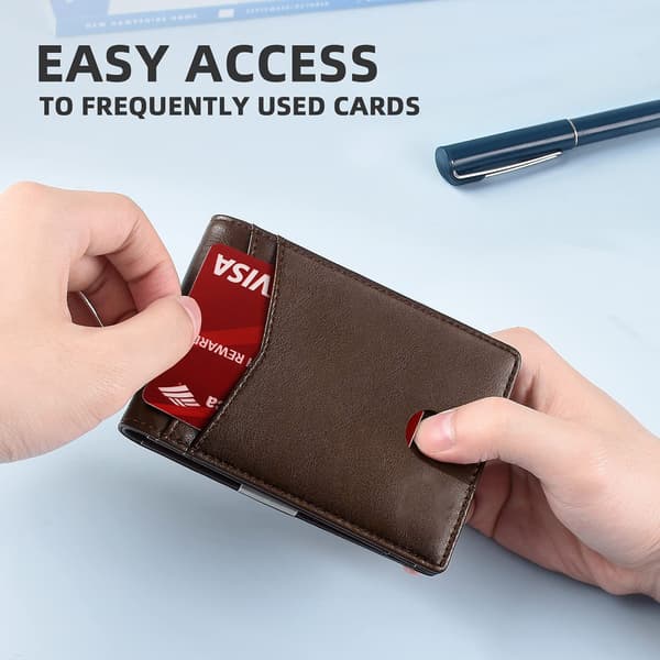 Case 100% läder in- och utsida, stöldskyddsborste rfid Dark Coffee