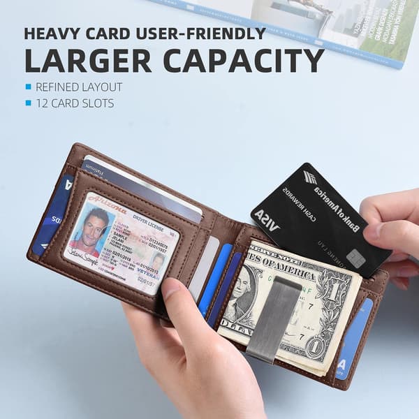 Case 100% läder in- och utsida, stöldskyddsborste rfid Dark Coffee