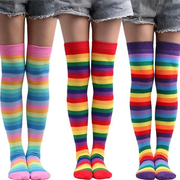 Naisten Rainbow-sukat Raidalliset polvisukat black
