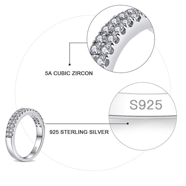 Rund 925 Sterling Silver Ring Klar Cz Mode Stapelbar Klassisk Lyx Kvinnor Förlovningsring Present silver 6