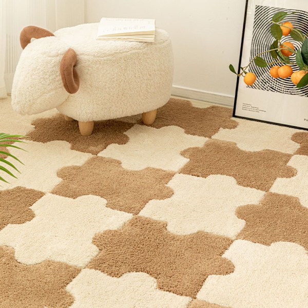 Modern enkel full-cover skarvning vardagsrumsmatta hushåll flockning sovrum säng filt Light Brown 49*66cm