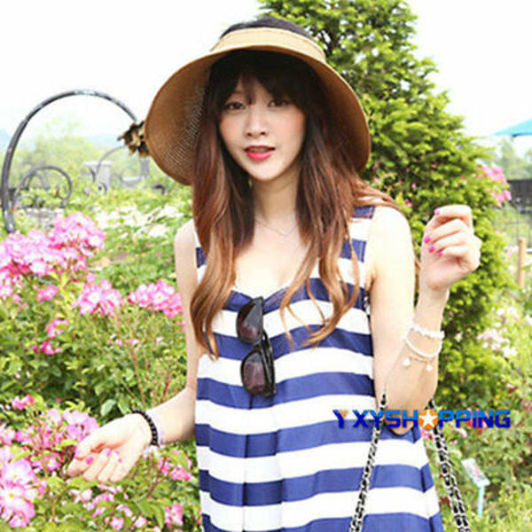 Kvinnors Roll Up Bred Bow Hat Cap Vikbart justerbart solskydd navy blue