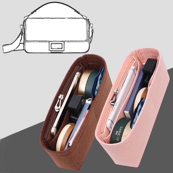 Multi-Pocket Dame Indsats Taske Håndtaske i Filtstof - Pink Pink L
