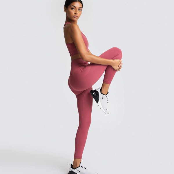 Sömlös stickad yoga bär womens sport bh väst leggings sæt Xiu Hong M