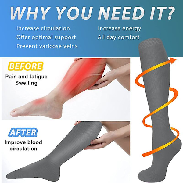 Herr Dam Slim Compression Strumpor Anti Fatigue Sport Pressure Solid Running Elastisk 1 Par S M White