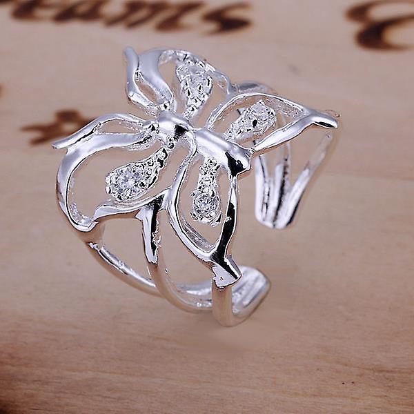 Ny 925 Sterling Silver Ring Mode Crystal Butterfly Öppna Ring Kvinnor Män Present Silver Default