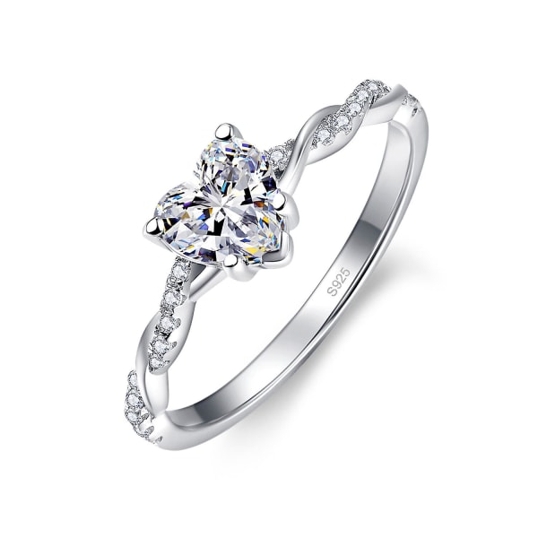Klassisk ekte solid 925 sterling sølv ring hjerteformet vridningsarm sirkon bryllup smykker ringer forlovelse kvinner silver 8