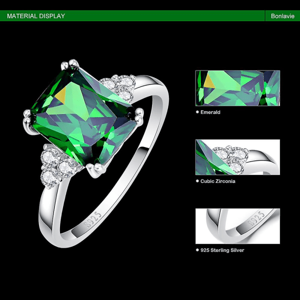 925 Sterling Silver skapad Amethyst Emerald Cubic Zirconia Ringsmycken för kvinnor Green 5.5