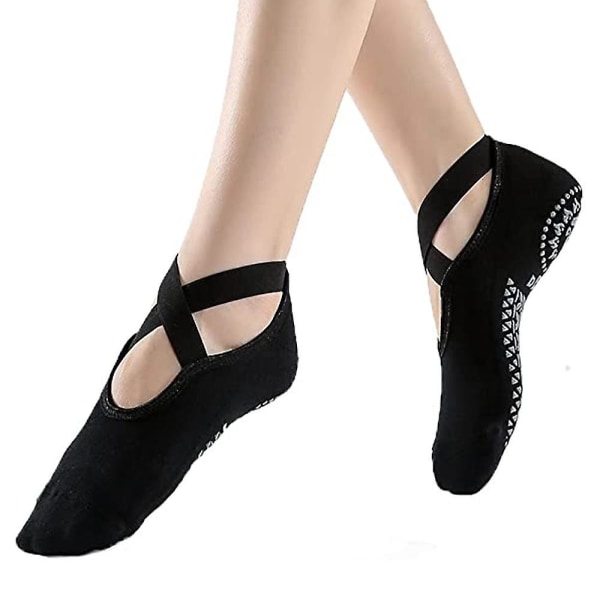 Professional Thick Yoga Socks For Women Non-slip Grips & Straps, Ideal For Pilates, Ballet, Dance, Barefoot Workout Black