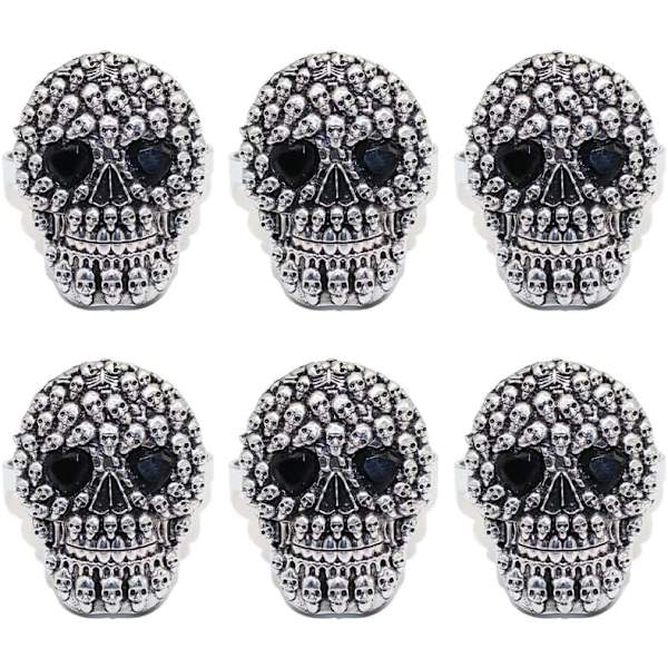 Halloween Serviettringer Sett med 12 Rhinestone Skalle Serviettholdere Silver Black Eyes