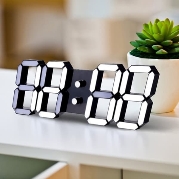 3D LED digital klocka vägg Glödande nattläge Justerbar Black