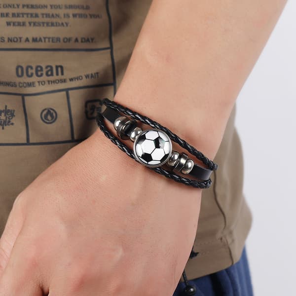 (Sort/hvid) Justerbart fodboldarmbånd i perler, sidedesign