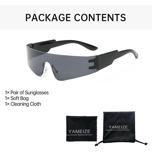 Damesolbriller Futuristic Sport Wrap Around-cool Rimless Uv400 Protection Retro Men Solbriller Xinda Black