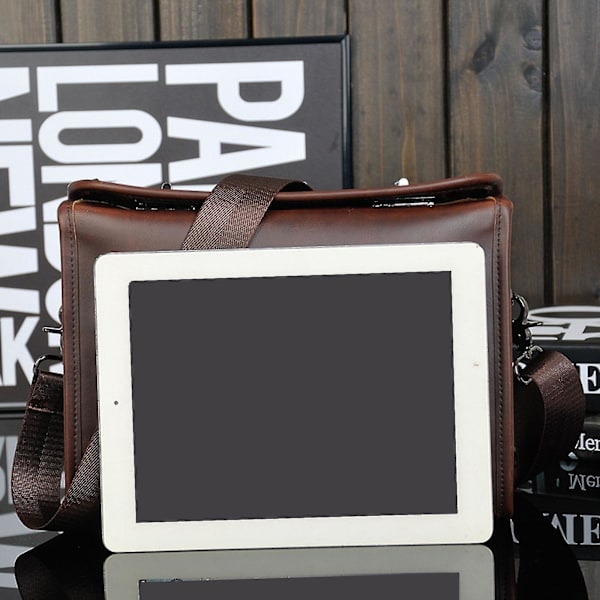 Mode Pu Axelväska Hasp Brun Crossbody-väska Män Messenger Bag för att arbeta