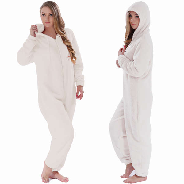 Kvinnor Vår Höst Tidig Vinter Hooded Jumpsuit Enfärgad Kappa Varm Tjock Enfärgad Casual Romper Dragkedja Up ady Pyjamas Pink L