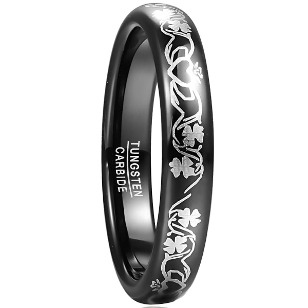 Nuncad 4mm Black Caldagh Firkløver Inoksiderbar Tungsten Carbide Ring Graver blomsterforlovelsesparringer 10