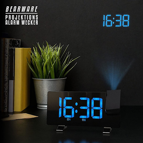 Bn-radiowecker Projektionswecker Digitaler Wecker - Flip-projektionsanzeige - 2 Weckalarme 10 Lautstrkestufen - Autodimmer 15 Fm Radiospeicher Blau