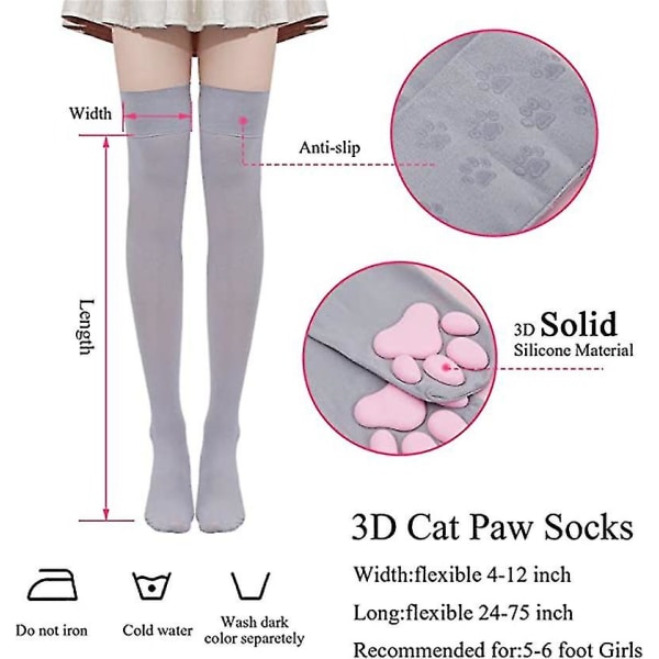 Kvinner 3d Cat Paw Sokker Lår Høy Strømper Søt Cat Paw Pad Sokker Grey